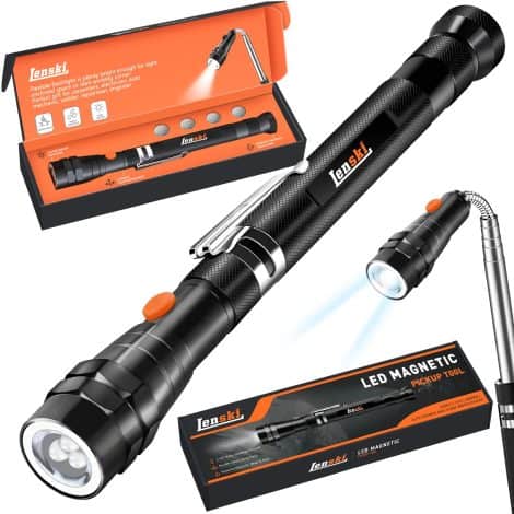 Lenski gift sets for blokes – great for birthdays, secret Santa or Christmas; includes cool LED-lit telescopic magnetic pickup tool.