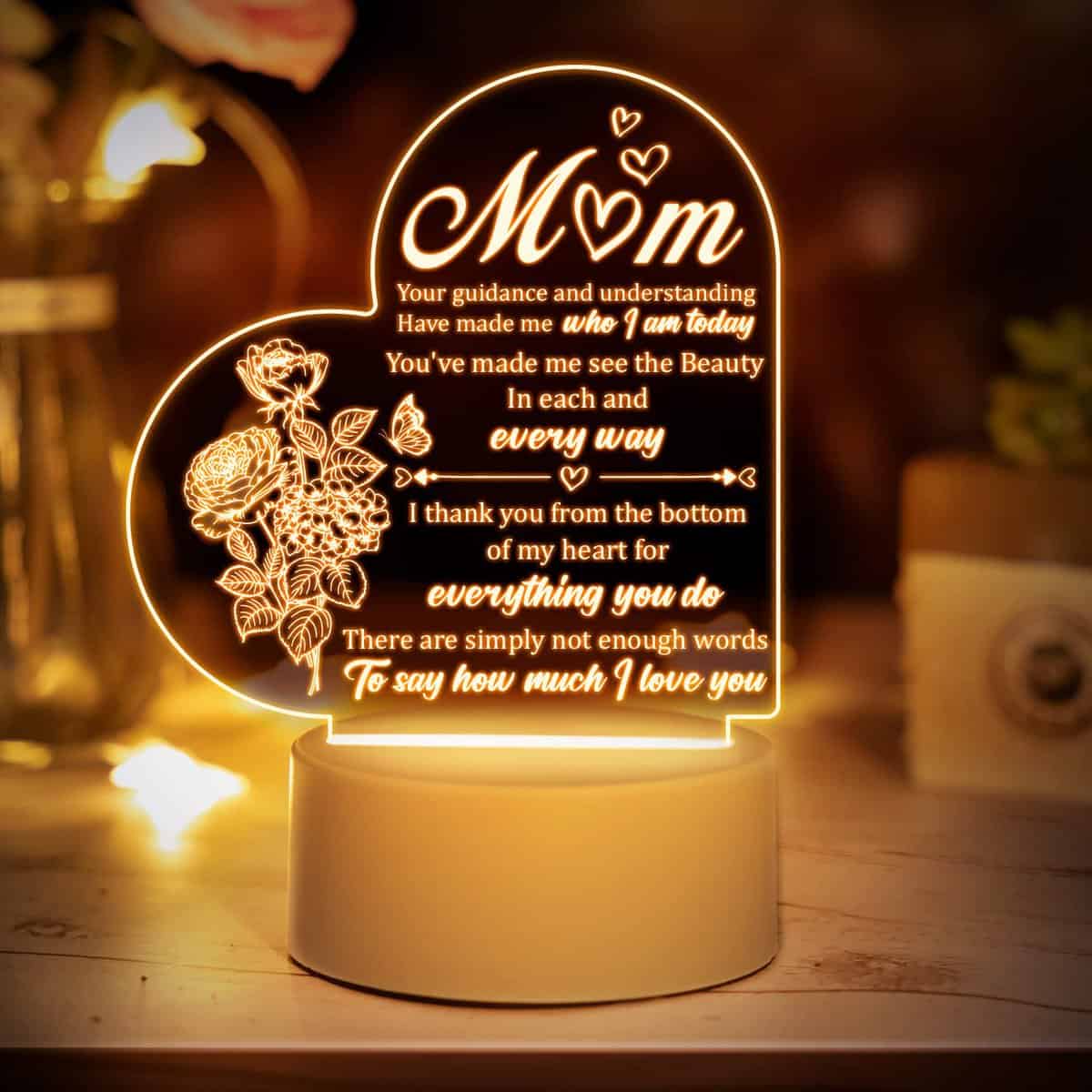 Buioata Christmas Gifts for Mum - Engraved Night Light Christmas Gifts for Mum, Mum Gifts from Daughter/Son with Thankful Sayings, Best Mum Christmas Birthday Gifts（High-Quality）