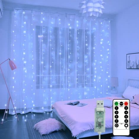 MDEDL Fairy Lights for Bedroom, 3mx3m 300 LED Christmas Window Lights, with Remote and Timer, White.