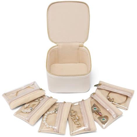 Vlando Compact Jewelry Box, Portable Storage with 6 Soft Velvet Pockets, Beautiful Jewelry Case for Her.