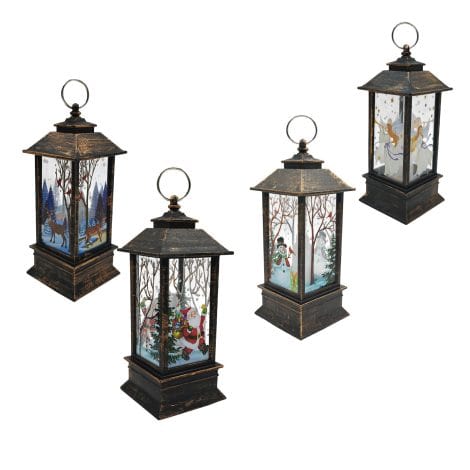 “Christmas-themed Candle Lantern Set with Santa Claus, Elk, Snowman, and Angel patterns for festive table decorations.”