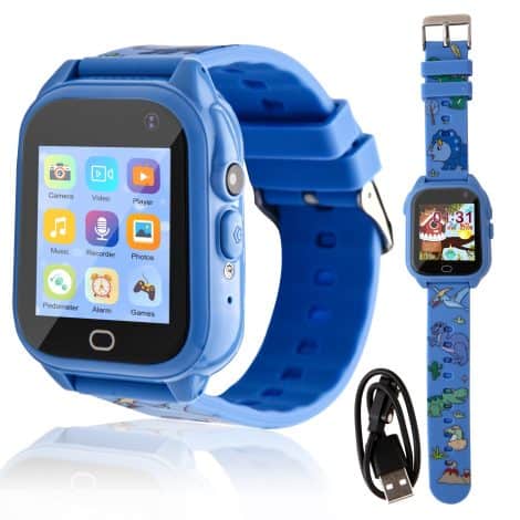 Children’s smartwatch with touchscreen, games, camera, music, alarm. Ideal birthday or Christmas gift for 3-12 year olds. (Blue color)