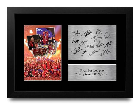 “FR A4 Liverpool Premier League Champions 2019/2020 Gifts” – Premium framed autograph pictures celebrating Liverpool’s victory for passionate football fans and supporters.