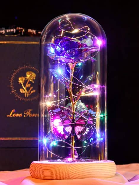 Eternal Galaxy Rose in Glass Dome – Sparkling LED Flower Gift for Her, perfect for special moments.