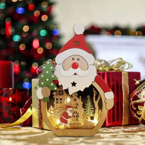 Wooden LED Christmas Santa Claus ornament – perfect festive gift for your home this holiday season!