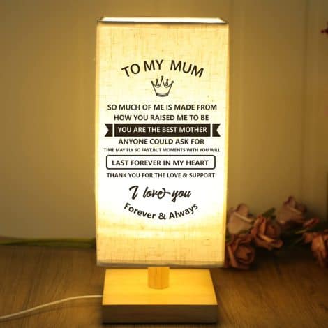 Customizable bedside lamp for Mum’s birthday, with heartfelt message. Perfect gift for Mother’s Day and Christmas.