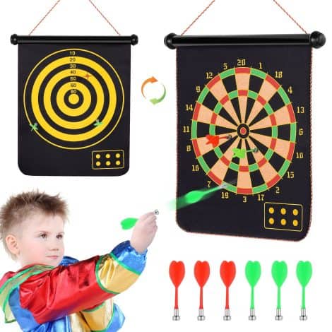 Terazis Mighty Dual-Sided Magnet 15” Dartboard Set with 6 Darts – Festive Gifts for Children.