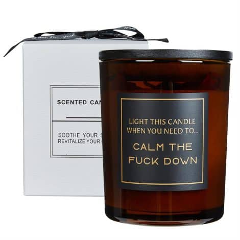 Lavender scented candles: a humorous gift to relax and wind down, perfect for both him and her.