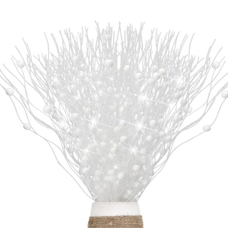 12 pieces of sparkling white berry stems, 17 inches long, perfect for adding festive cheer to holiday displays.