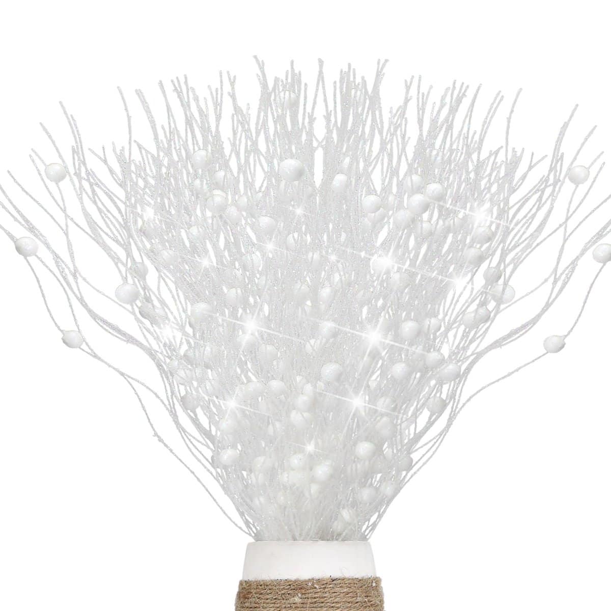 KKSTY 12Pcs White Glitter Berry Stems, 17Inch Christmas Artificial Picks Sprays Xmas Tree Filler Branches Decorative Twigs for Christmas Decoration Vase Filler Holiday Floral Arrangement