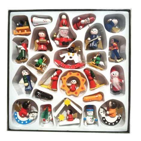 24-piece set of handcrafted wooden Christmas ornaments for decorating mini Christmas trees, suitable for all genders.