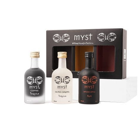 Myst Spiced Apple Rum Salted Caramel & Coffee Tequila Liqueur Gift Set: 3 x 5cl bottles, 26% ABV. Perfect for cocktails or mixers.