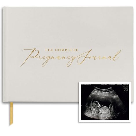 Luxury Pregnancy Journal and Planner, a thoughtful gift for expecting mums, featuring a calendar, scrapbook, and organizer (Gold, 11 x 8 x 1in).