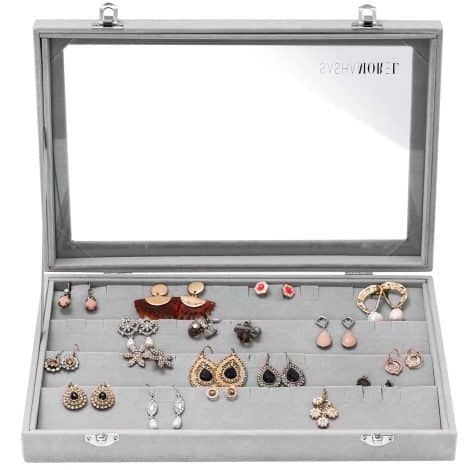 Sasha Morel 32 Pair Earring Holder: Keep your earrings organised with this elegant velvet storage box. Perfect Christmas gift for jewellery lovers.