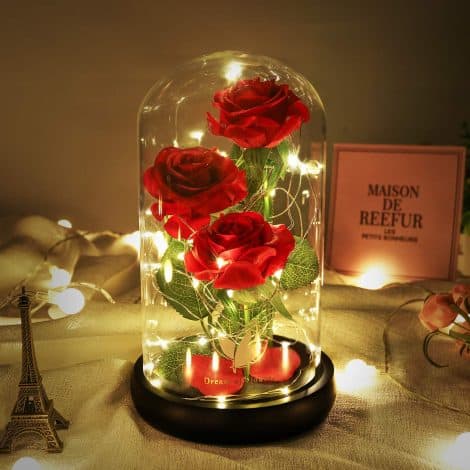 Valentine’s and Mother’s Day Presents: Enchanted Rose in Glass Dome, Eternal Beauty, Ideal Gift for Her.