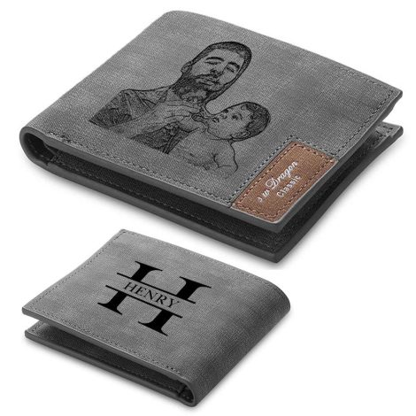 Rolaonly Personalised Wallet – Gray, Customised with Name Photo Engraving, Ideal Gift for Dad and Son. Suitable for Father’s Day, Christmas or Birthday.