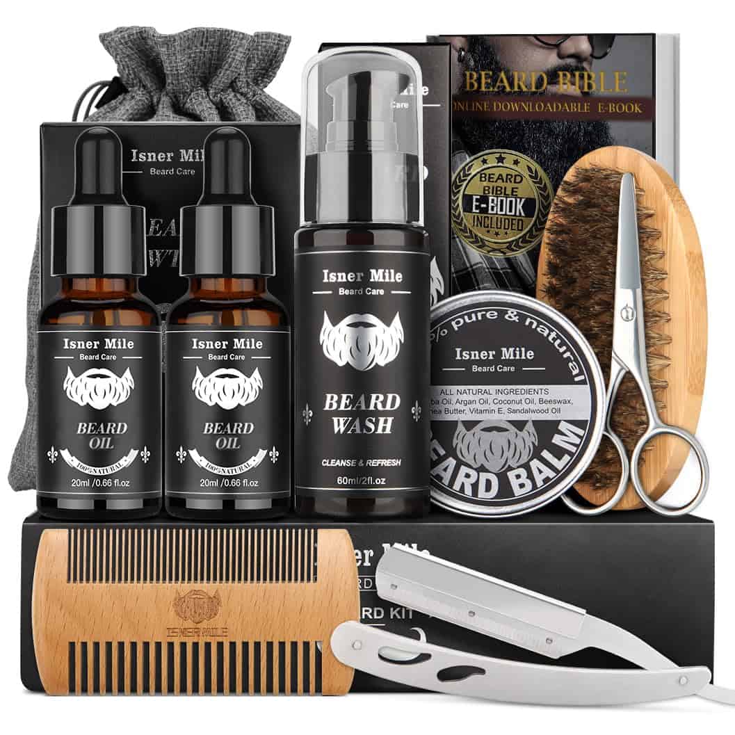 Beard Grooming Kit for Men, Perfect Fathers Gifts for Dad Him Husband Boyfriend, with Beard Shampoo Wash, Growth Oil, Balm, Trimming Set Include Brush, Comb, Scissors