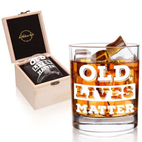 Vibrant Life Vintage Whiskey Glass 12oz, Presented in Premium Wooden Box, Humorous Gift for Grandad or Dad.