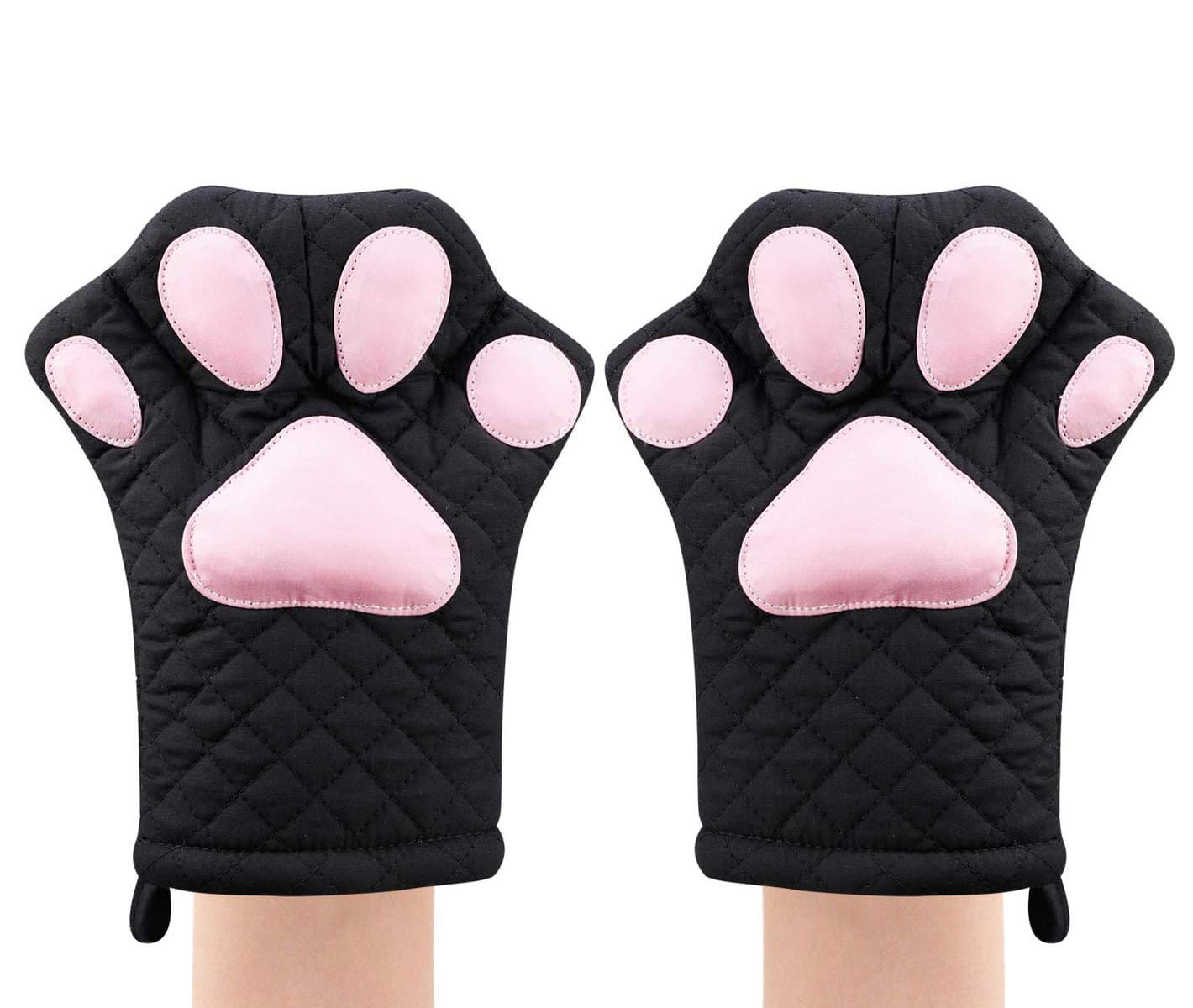 Oven Mitts,Cute Design Funny Cat Heat Resistant Cooking Glove Quilted Cotton Lining- Heat Resistant Pot Holder Gloves for Grilling & Baking Gloves BBQ Oven Gloves Kitchen Tools Gift Set (Black)