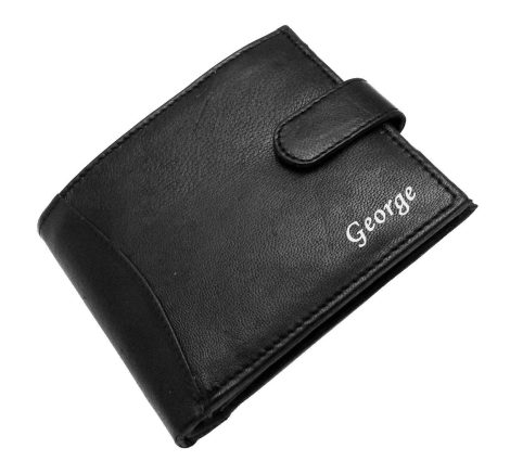 Customised Jet Black Real Leather Men’s Wallet with Coin Compartment – Ideal British Present Choice