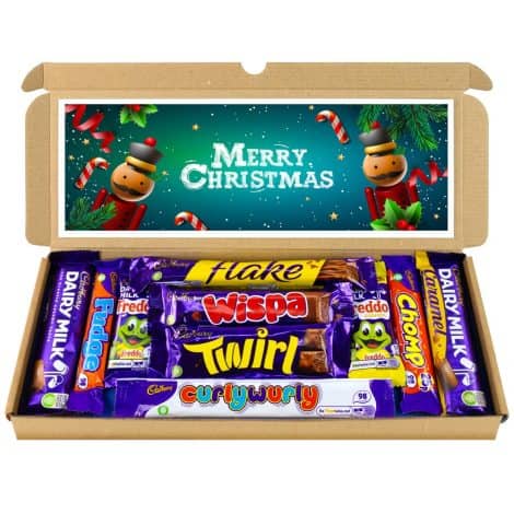 Christmas Choc Box: Festive chocolate hamper, packed with a range of Cadbury Dairy Milk bars. Perfect Secret Santa gift!