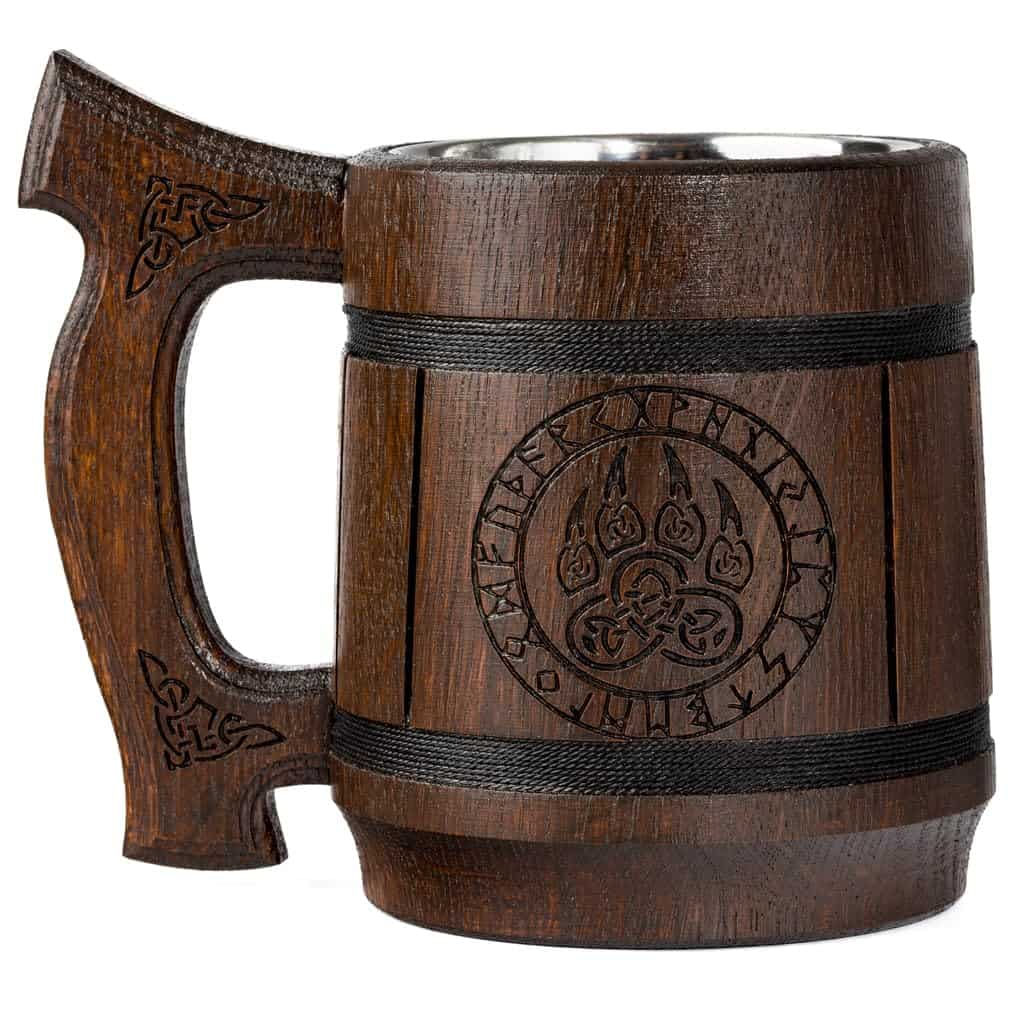 TESLYAR Viking Beer Tankard - 0,6 L Oak Wood Mug for Men - Handmade, Stainless Steel Cup, Viking & Norse Gifts for Birthday | Christmas | Father's Day -Tankards for Men, Wooden Mug, Beer Mug | Eco Mug