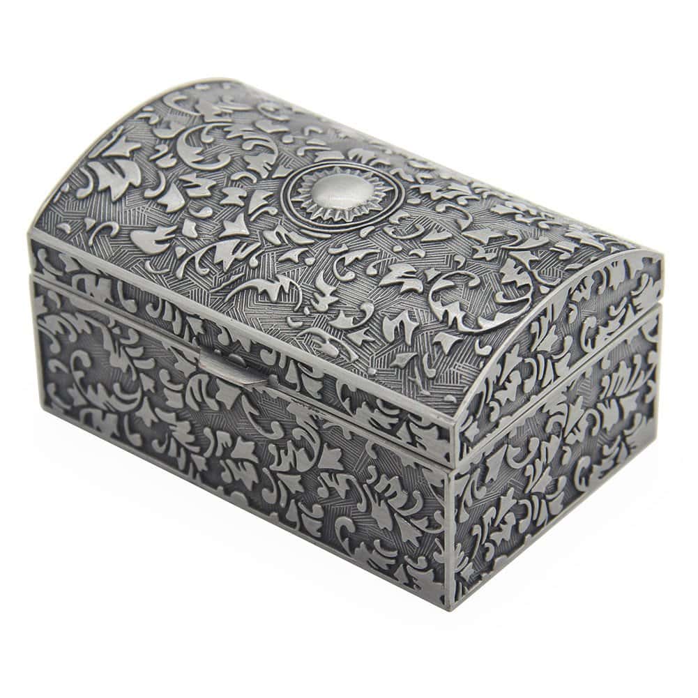 AVESON Rectangle Vintage Metal Jewelry Box Jewellery Trinket Gift Boxes Organiser Chest Ring Case for Girls Ladies Women, Antique Tin Colour