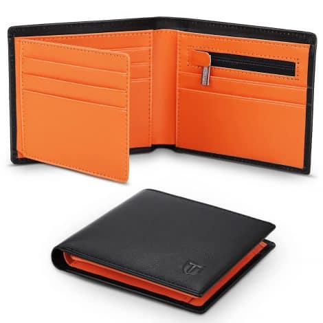 Slim, stylish TEEHON® Wallet for British men with RFID protection, 11 card slots, and coin pocket.