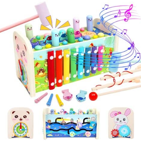 Evoio Montessori Wood Sensory Toys for 1-3 year olds: 8-in-1 Musical Toy; Ideal Christmas/Birthday gifts.