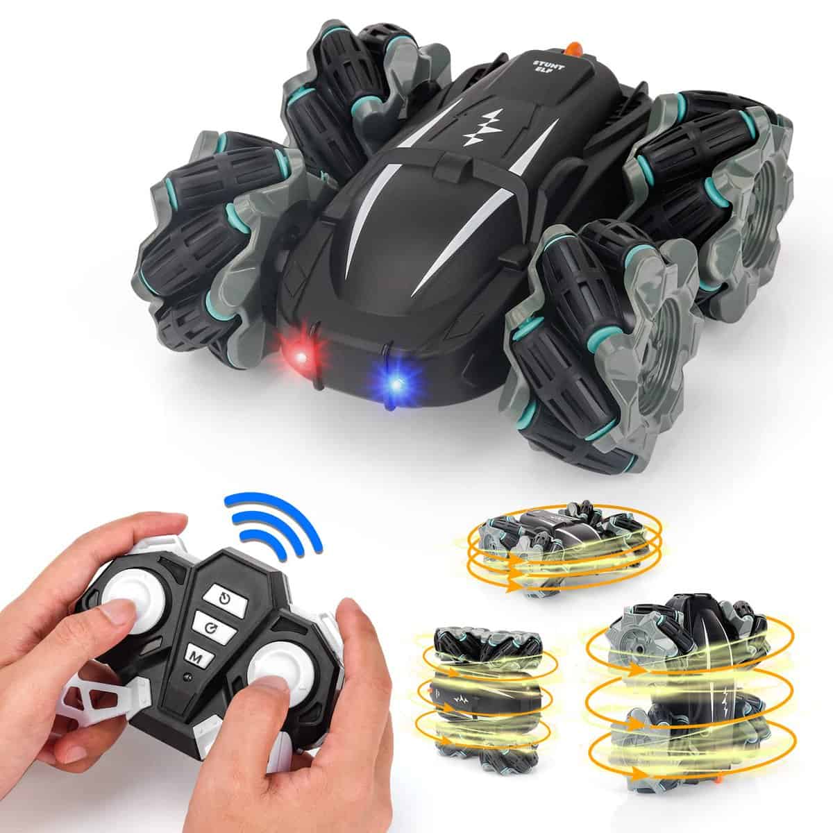 Outdoor And Indoor Children'S Remote Control Stunt Car Toy 4wd 2.4ghz Double-Sided 360° Rotating Remote Control Car Rechargeable With Led Headlights