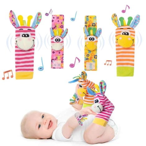 Baby wrist rattles and sock rattles by Accevo – Soft toys for early learning and newborn gifts. Suitable for boys and girls aged 0-36 months.