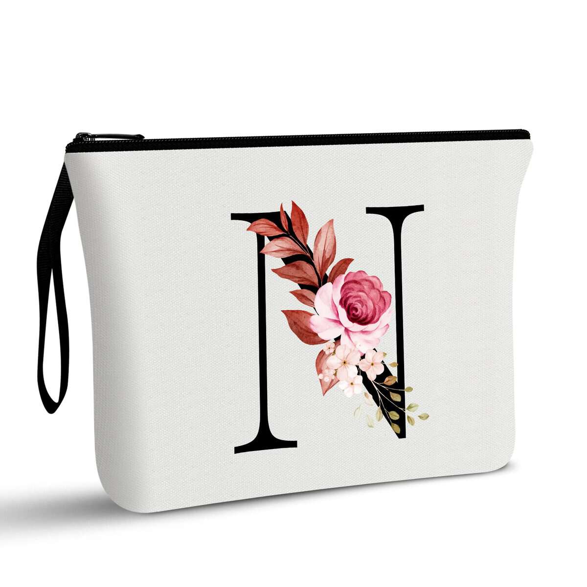 A-Z Personalized Makeup Bag,Birthday Gifts for Women Mom,Gifts for Best Friend,Bride Bridesmaid Cosmetic Bag(N)