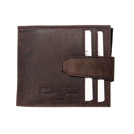 Hudson & James Men’s Genuine Leather Wallet with RFID Blocking, Zip Coin Pocket, and Card Holders. Comes in a Gift Box. (Distressed Dark Brown)