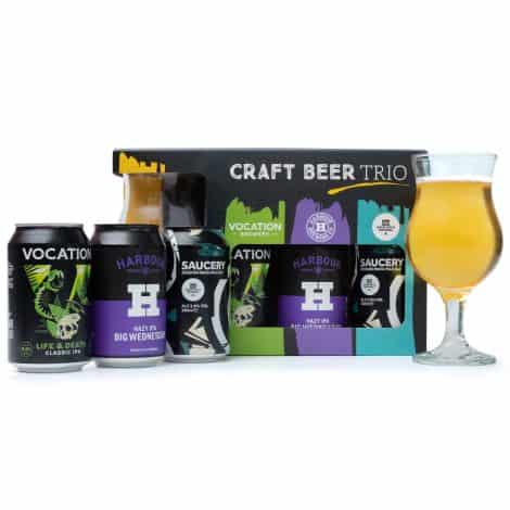 Craft Beer Delights – An IPA lovers’ gift set with three refreshing cans and a custom beer glass. Perfect for men’s birthdays, Christmas, or Dad’s special day.