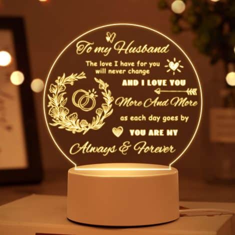 Gifts for your partner: Husband’s Christmas and birthday presents – Engraved night light, romantic Valentine’s and anniversary gifts for him.