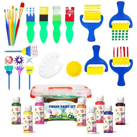 BLOT Children’s Paint Set: Mess-free finger-painting kit with various brushes and sponges, perfect for creative kids 3+.