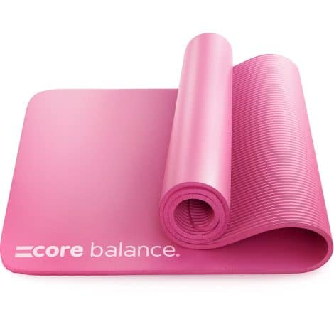 Premium Pilates Mat: Ultra-thick foam, non-slip surface, compact and lightweight, with carry strap. Measures 180cm x 60cm x 1cm.