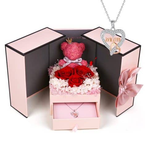 homicozy Ultimate Rose Gift Set: Delightful 925 Sterling Silver Necklace with Heart and Mum Design. Perfect for Mum.