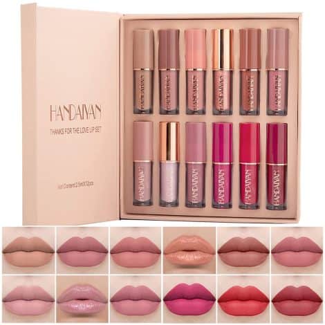 12 Shades Matte Liquid Lipstick Set, Non-Smudging Pink Lip Gloss, Long-lasting Red Lipstick Kit – Perfect Women’s Gift.