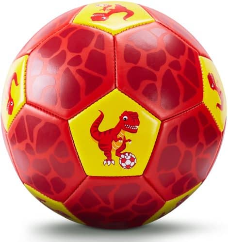 Dino Soccer Set: Perfect gift for British toddlers aged 1-7, includes ball, pump, and mesh bag.