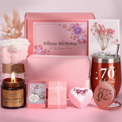 70th Birthday Hampers for Women, Customizable Gift Baskets for Special Ladies’ Milestone Birthday. Perfect for Mum, Grandma, and more!