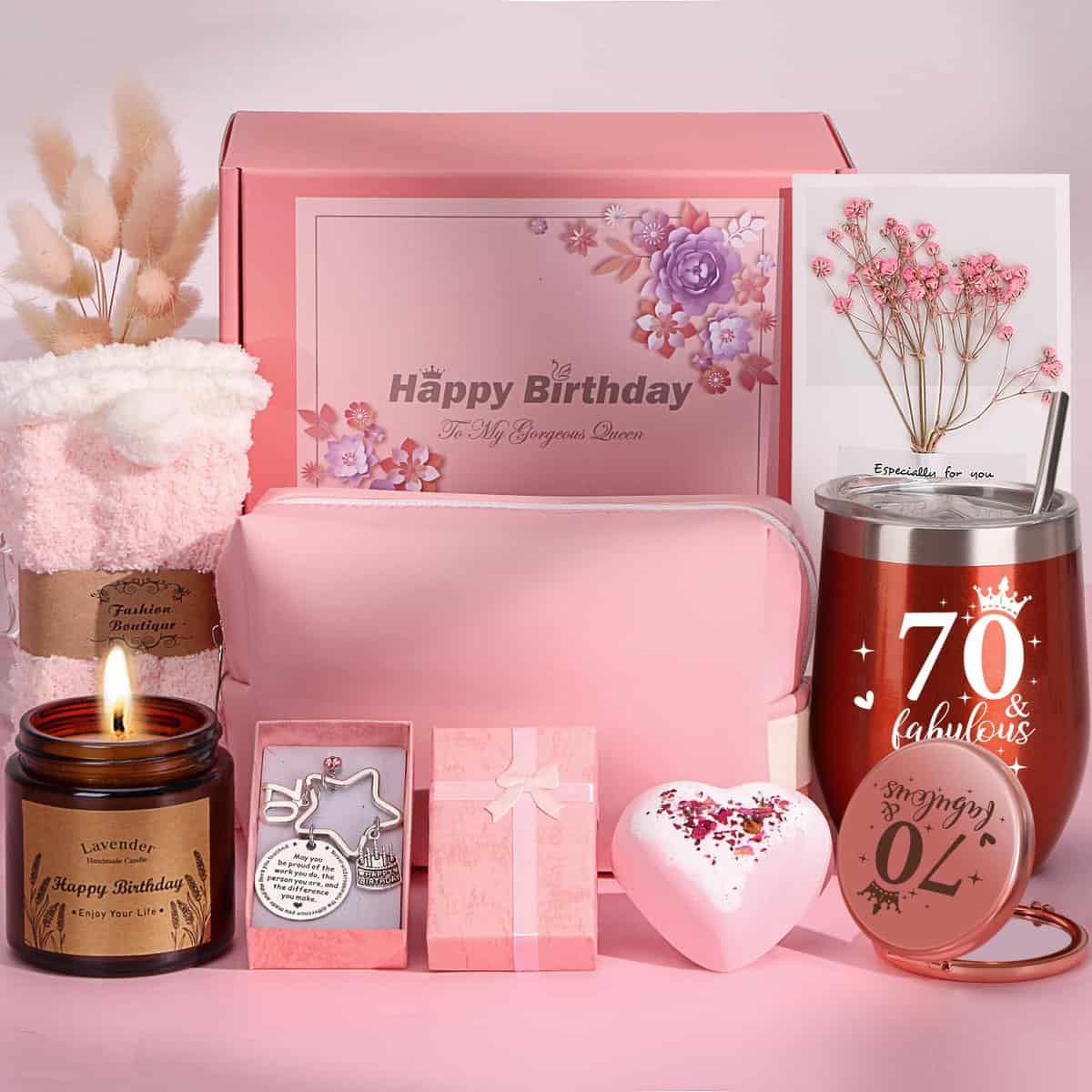 70th Birthday Gifts for Women, Personalised Birthday Hampers for Her Turning 70, Funny 70 Year Old Pamper Gift Basket for Mum, Grandma, Best Friend, Wife, Sister, Ladies 70th Birthday Presents Ideas