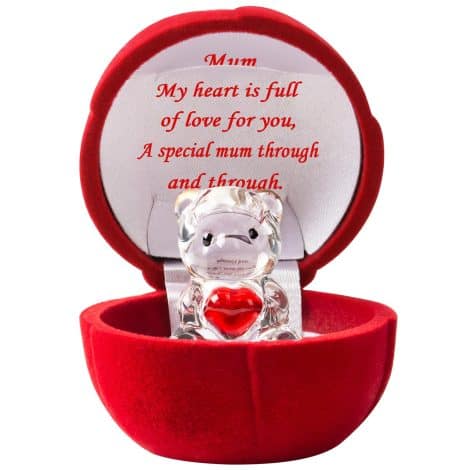 ERWEI Glass Bear Figurines in a Special Mum Gift Box – Perfect Christmas or Birthday Present!