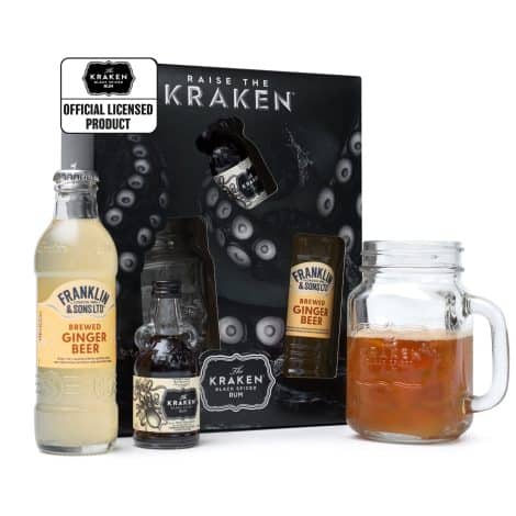 The Kraken Spiced Rum Gift Set – Official Kraken Black Spiced Dark Rum 5cl, Perfect Storm Rum Glass, Premium Ginger Beer 200ml – Festive Rum Present for Him, Father, Birthday Rum Gift.