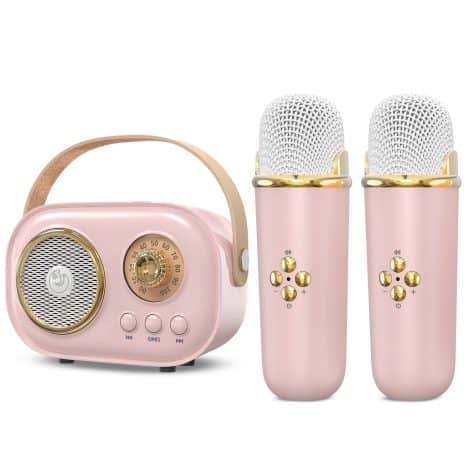 Etpark Children’s Karaoke Sound System, Portable Speaker with 2 Wireless Microphones and Fun Voice Effects. Perfect for Girls aged 3-18. Ideal Christmas or Birthday Gift!