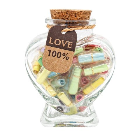 Capsule Letters in Glass Bottle: Romantic Messages for Boyfriend/Girlfriend. Perfect for Valentines Day, Birthday. Mixed Color Set of 45.