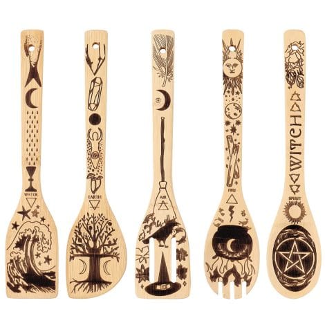 “Witchy Wooden Spoons Set – Perfect for cooking, kitchen witch decor, and a touch of Cottagecore charm!”