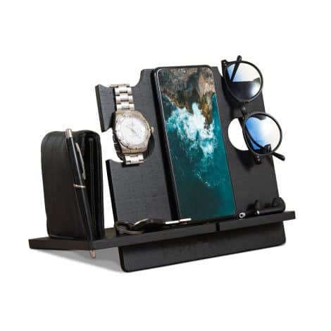 LAC Wood Dock – Handy Holder for His Desk or Bedside – Great Birthday Present for Men (Black)