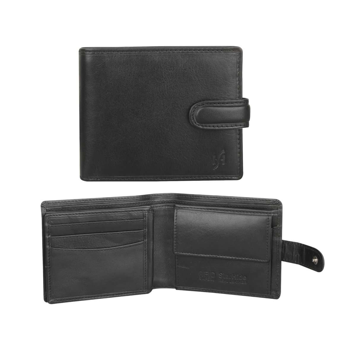 STARHIDE RFID Blocking Wallets for Men UK - Real Soft Leather Id Card Wallet - Cardholder Coin Pocket Money Organiser Purse Gift Boxed #1212 (Black)