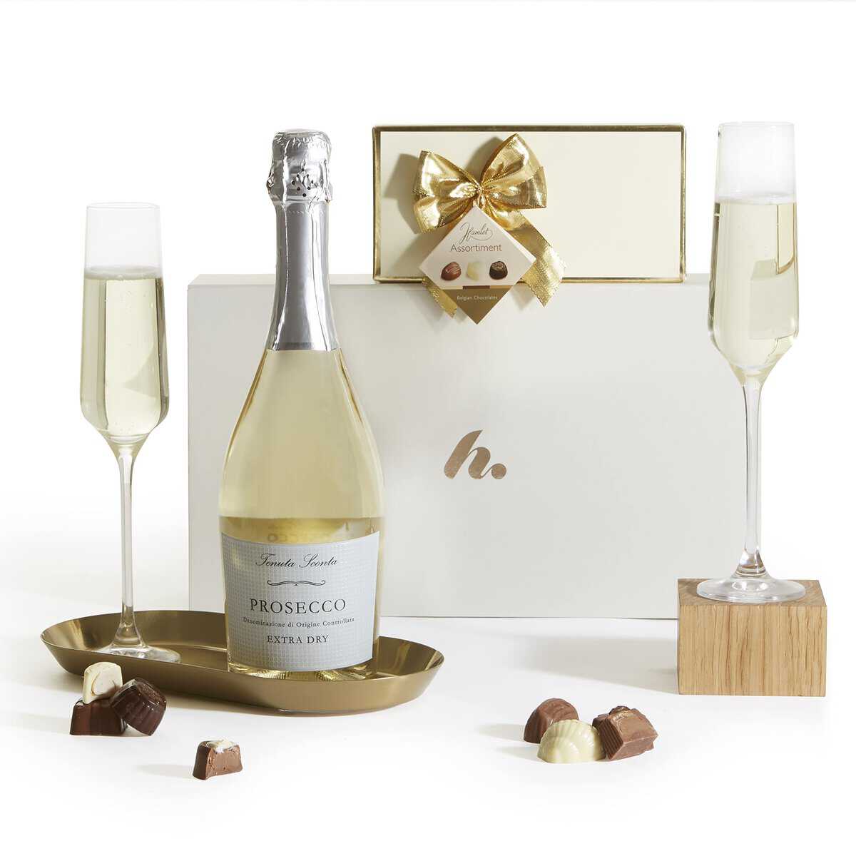 Prosecco & Chocolates Hamper - Christmas Hamper - Belgian Truffles & Prosecco Wine Gift Set | Prosecco Gifts For Women, Hampers & Gourmet Gifts For Women, Birthdays, Xmas, By Clearwater Hampers